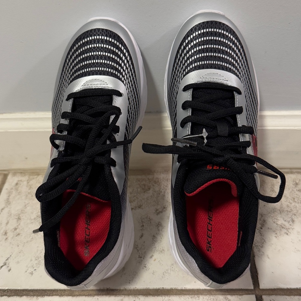Skechers Black and White Sneakers with Red Accents